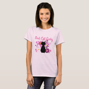 Mad Cat Lady Cat in Pink Flowers T-Shirt