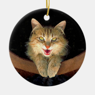 Mad Cat Painting - Cute Original Cat Art Ceramic Tree Decoration