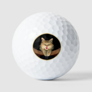 Mad Cat Painting - Cute Original Cat Art Golf Balls