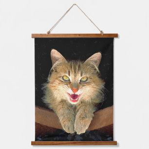 Mad Cat Painting - Cute Original Cat Art Hanging Tapestry