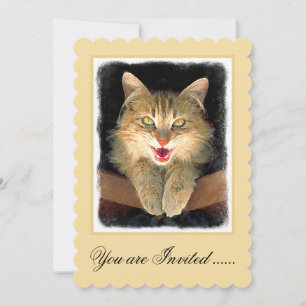 Mad Cat Painting - Cute Original Cat Art Invitation