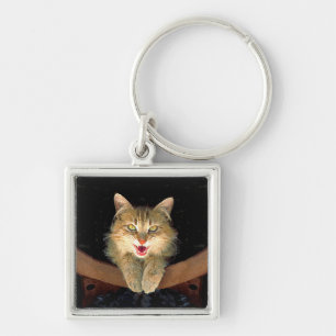 Mad Cat Painting - Cute Original Cat Art Key Ring