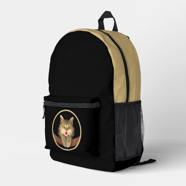 Mad Cat Painting - Cute Original Cat Art Printed Backpack (Back Corner Right)