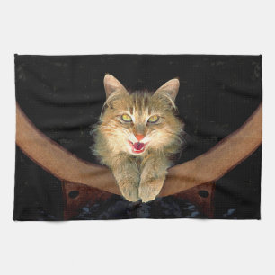 Mad Cat Painting - Cute Original Cat Art Tea Towel