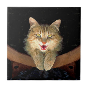Mad Cat Painting - Cute Original Cat Art Tile