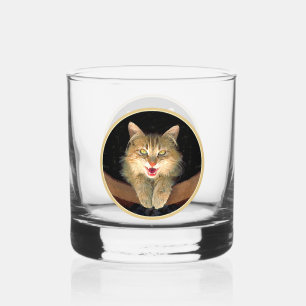 Mad Cat Painting - Cute Original Cat Art Whiskey Glass