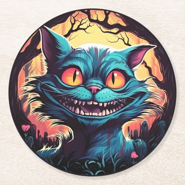 Mad Cheshire Cat Alice in Wonderland  Round Paper Coaster (Front)