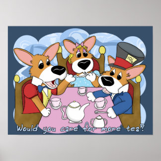 Mad Corgi Tea Party Poster