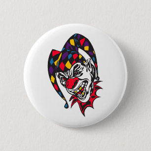 mad evil jester clown 6 cm round badge