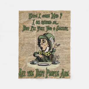 Mad Hatter,Alice In Wonderland,Quote Vintage Art Fleece Blanket
