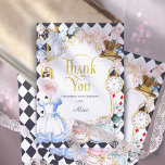 Mad hatter, Alice Onederland themed thank you card<br><div class="desc">This product is a set of enchanting thank you cards inspired by the whimsical world of Alice in Wonderland, perfect for expressing gratitude after a birthday celebration. The design features iconic elements from the Mad Hatter tea party, creating a magical and playful atmosphere. Each card is predominantly purple, adding a...</div>