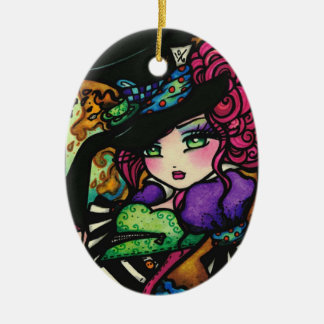 Mad Hatter Alice Wonderland Girl Fantasy Ceramic Tree Decoration