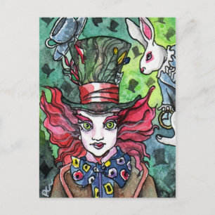 Mad Hatter and white rabbit Postcard