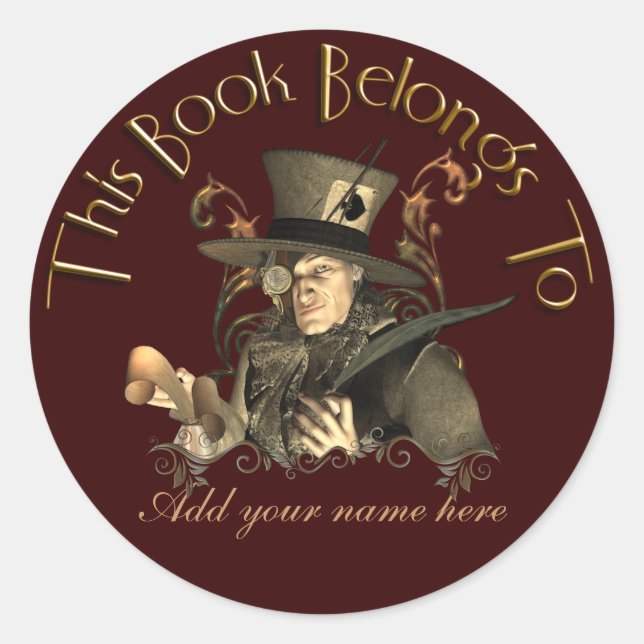 Mad Hatter Bookplate Sticker (Front)