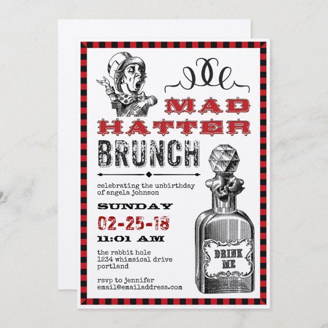 Mad Hatter Brunch Party Invitation (Front/Back)