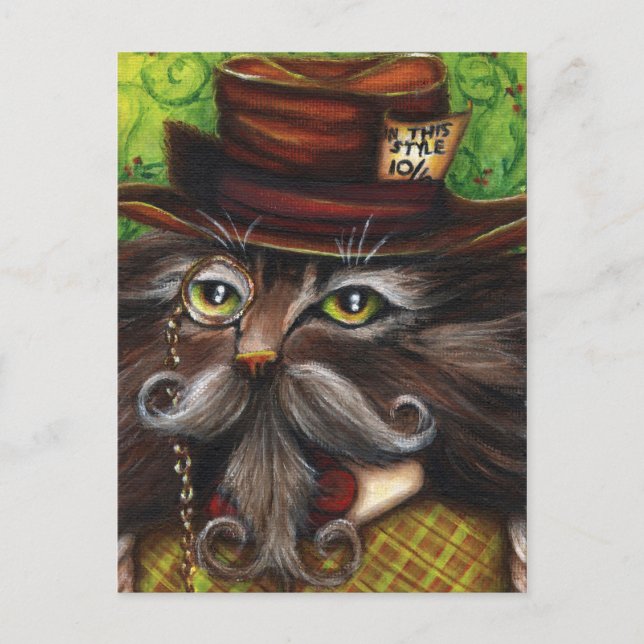 Mad Hatter Cat Alice in Wonderland Fantasy Art Postcard (Front)