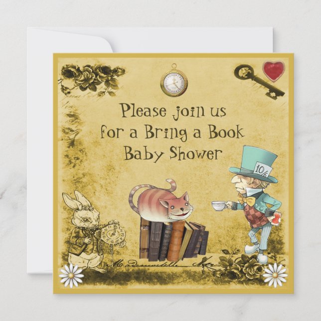 Mad Hatter & Cheshire Cat Bring a Book Shower Invitation (Front)