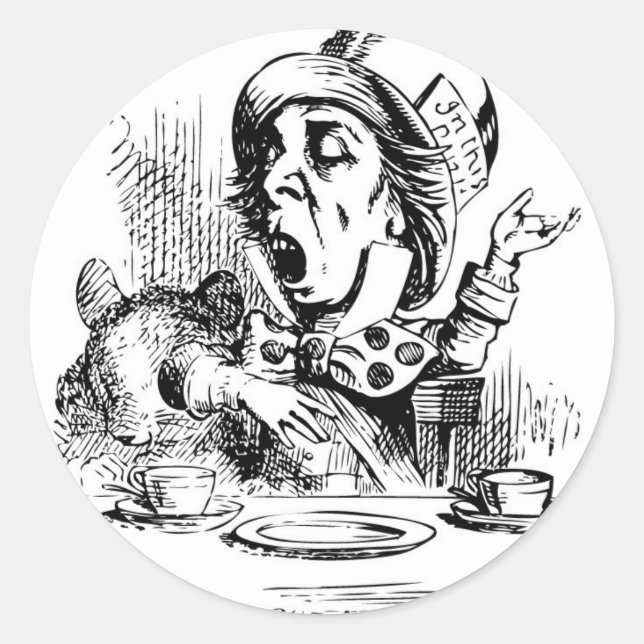 Mad Hatter engaging in rhetoric Classic Round Sticker (Front)