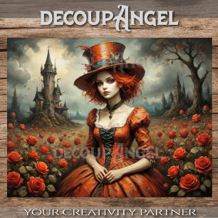 Mad Hatter Girl in Rose Garden Decoupage          Tissue Paper