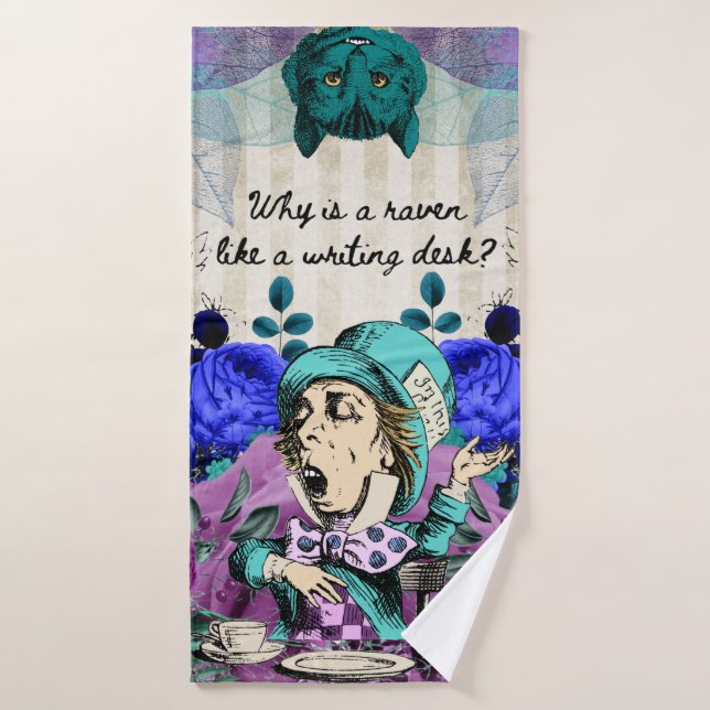 Mad Hatter Raven Writing Desk Bath Towel (Bath Towel)