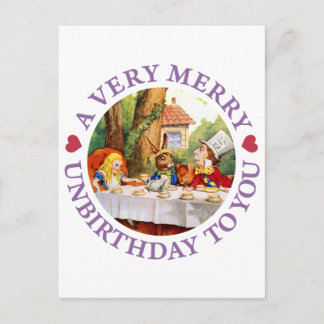 Mad Hatter Says a Very Merry Unbirthday to You! Holiday Postcard