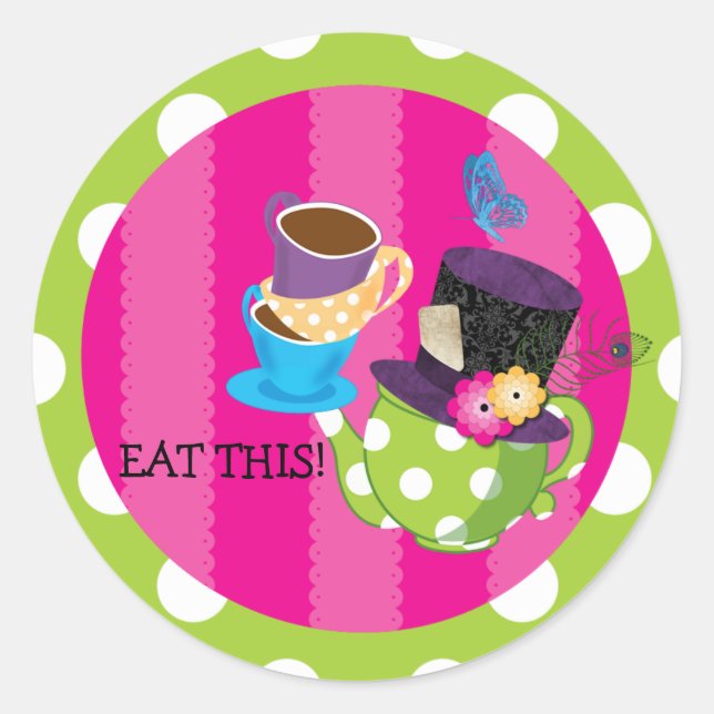 Mad Hatter Tea Party Birthday Sticker (Front)