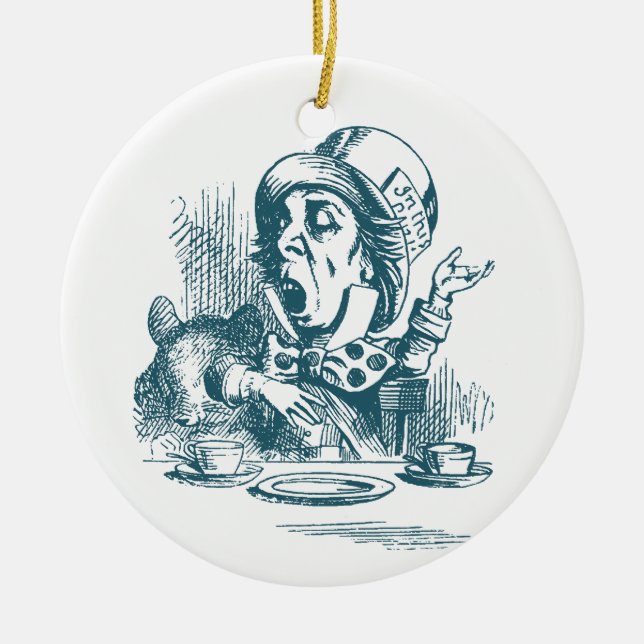 Mad Hatter Tea Party Ceramic Tree Decoration (Front)