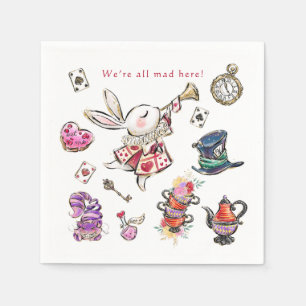 Mad Hatter Tea Party Rabbit Watercolor Birthday  Napkin
