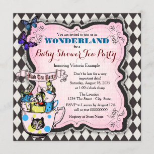 Mad Hatter Tea Party Wonderland Baby Shower Invitation