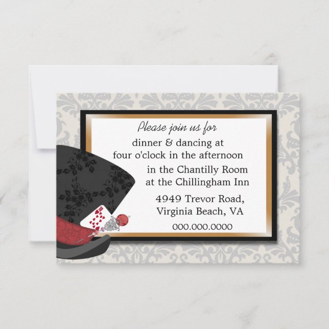 Mad Hatter Wedding Reception Card (Front)