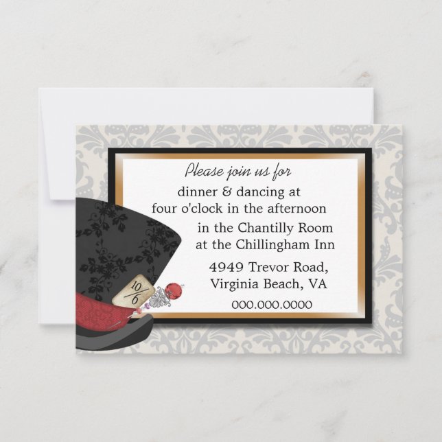 Mad Hatter Wedding Reception Card (Front)