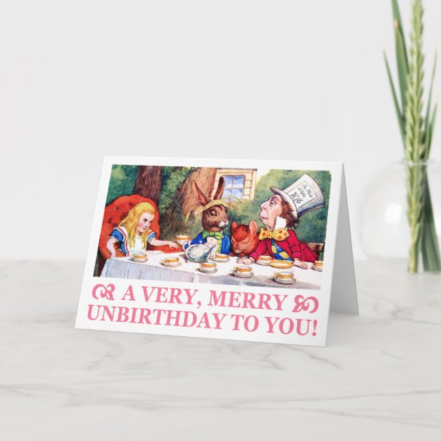 MAD HATTER WISHES ALICE A VERY MERRY UNBIRTHDAY! HOLIDAY CARD (Front)