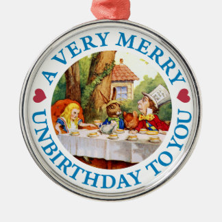 Mad Hatter Wishes Alice a Very Merry Unbirthday Metal Tree Decoration