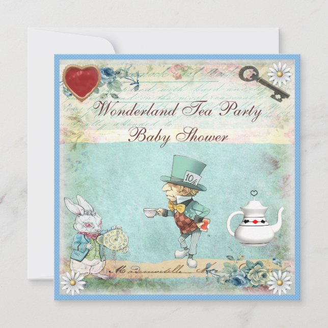 Mad Hatter Wonderland Tea Party Baby Shower Invitation (Front)