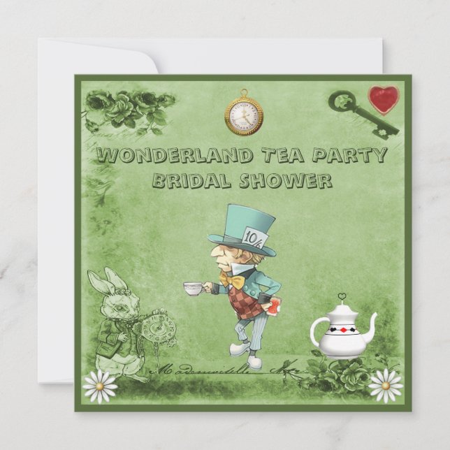 Mad Hatter Wonderland Tea Party Bridal Shower Invitation (Front)