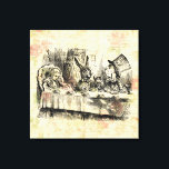 Mad Hatters Tea Party Alice in Wonderland Art Canvas Print<br><div class="desc">Featuring a vintage Alice in Wonderland Mad Hatters Tea Party illustration design with illustrated antique artwork on a floral rose flower script art background.. Visit our other items to find more classic style fun designs from retro & antique art!</div>