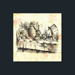 Mad Hatters Tea Party Alice in Wonderland Art Canvas Print<br><div class="desc">Featuring a vintage Alice in Wonderland Mad Hatters Tea Party illustration design with illustrated antique artwork on a floral rose flower script art background.. Visit our other items to find more classic style fun designs from retro & antique art!</div>