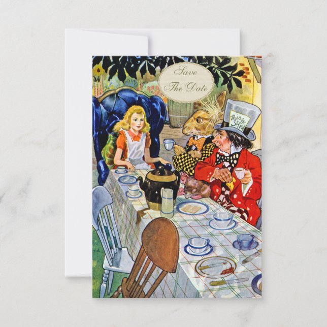 Mad Hatter's Tea Party Baby Shower Save the Date (Front)
