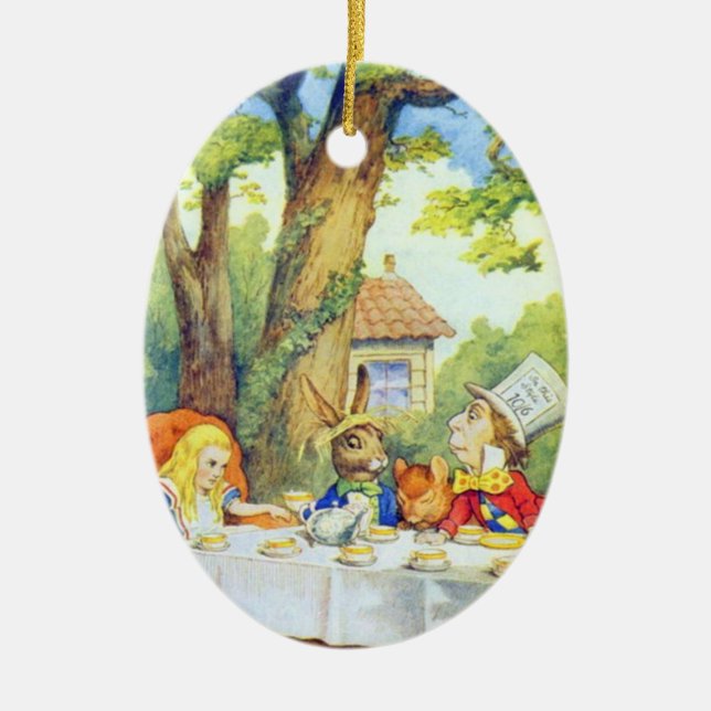Mad Hatters Tea Party Colour Ceramic Tree Decoration (Front)