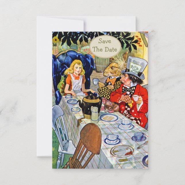 Mad Hatter's Tea Party Wedding Save the Date (Front)