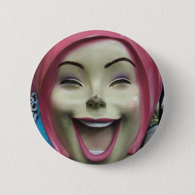 Mad Laughing Mannequin ~ Uncanny Valley Girl 6 Cm Round Badge (Front)
