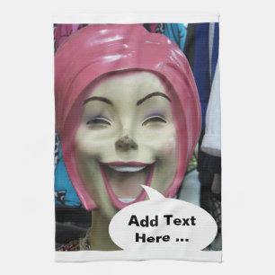 Mad Laughing Mannequin ~ Uncanny Valley Girl Tea Towel