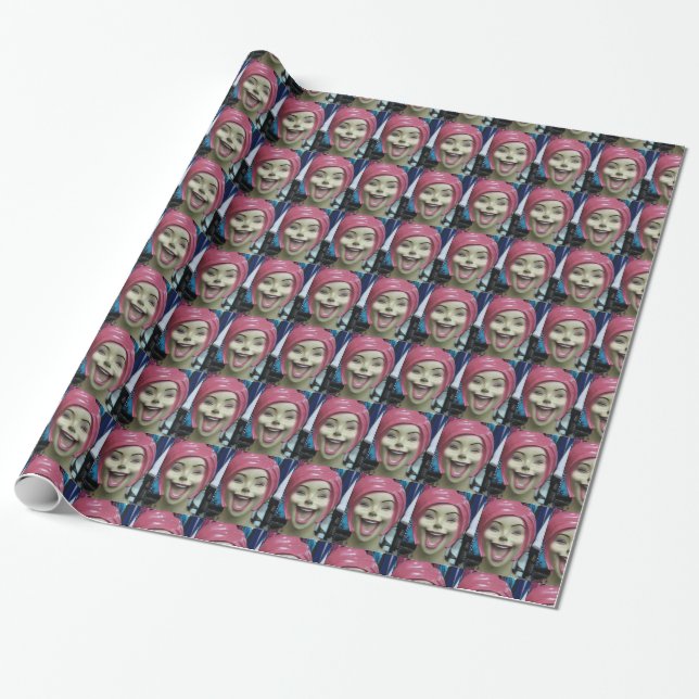 Mad Laughing Mannequin ~ Uncanny Valley Girl Wrapping Paper (Unrolled)