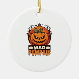 Mad Pumpkin Halloween Vintage Engraving Design_1 Ceramic Tree Decoration