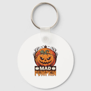 Mad Pumpkin Halloween Vintage Engraving Design_1 Key Ring