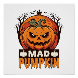 Mad Pumpkin Halloween Vintage Engraving Design_1 Poster
