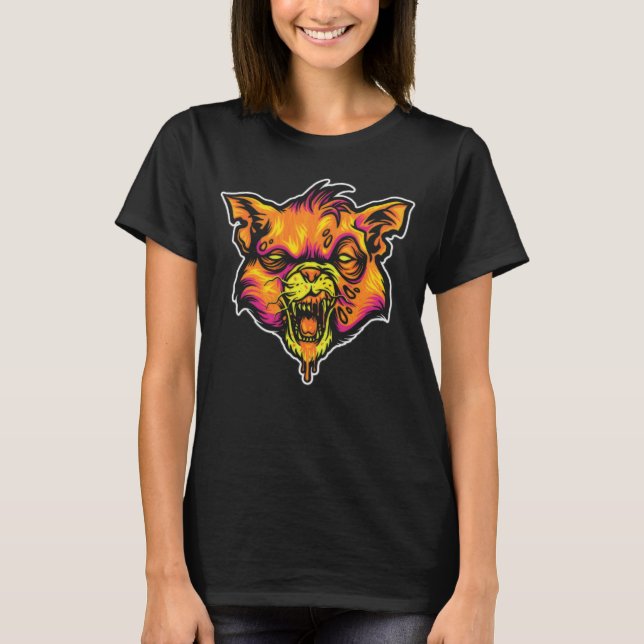 Mad Rabid Cat Illustration T-Shirt (Front)