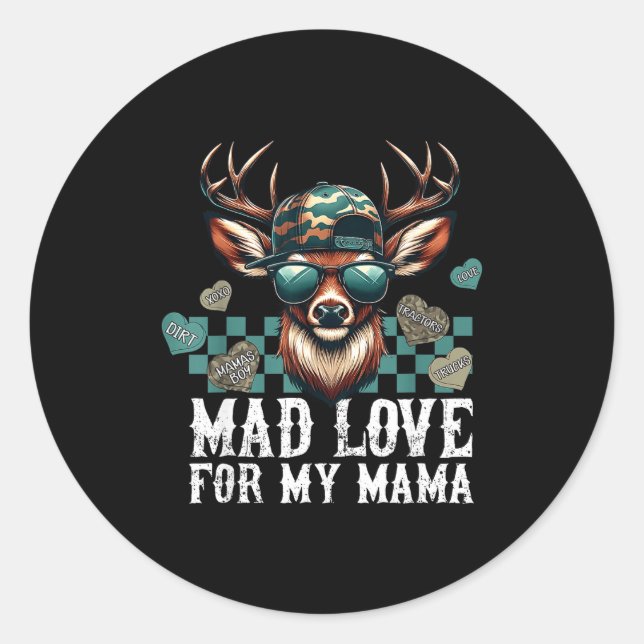 Mad Retro Love For My Mama Camo Deer Hunting Valen Classic Round Sticker (Front)
