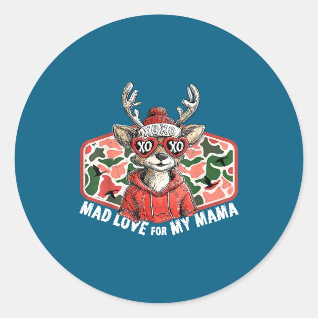 Mad Retro Love For My Mama Camo Deer Hunting Valen Classic Round Sticker (Front)