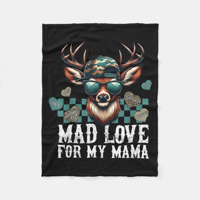 Mad Retro Love For My Mama Camo Deer Hunting Valen Fleece Blanket (Front)